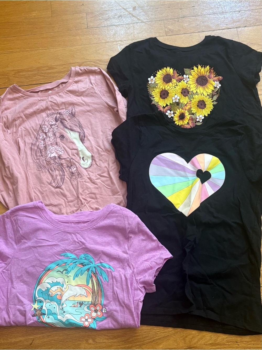 Girls' Heart & Graphic Tee Pack - Black, Pink, Purple